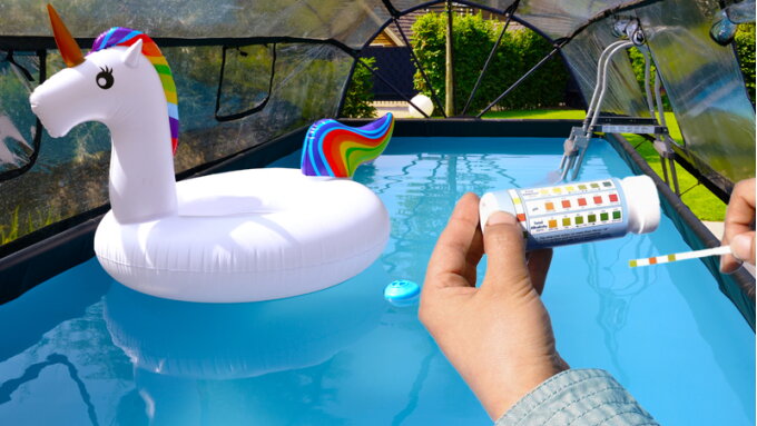 Frame pool water testing and treatment