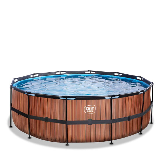 EXIT Wood pool 14ft x 48in with sand filter pump - brown