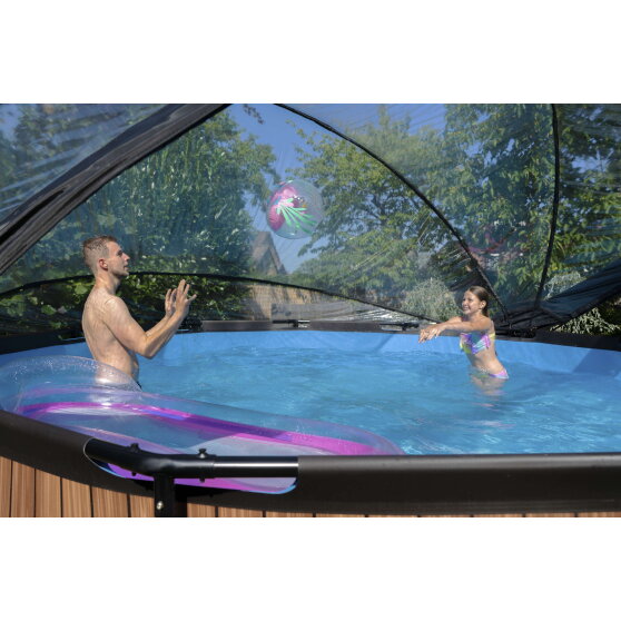 EXIT Wood pool 15ft x 48in with sand filter pump and dome - brown