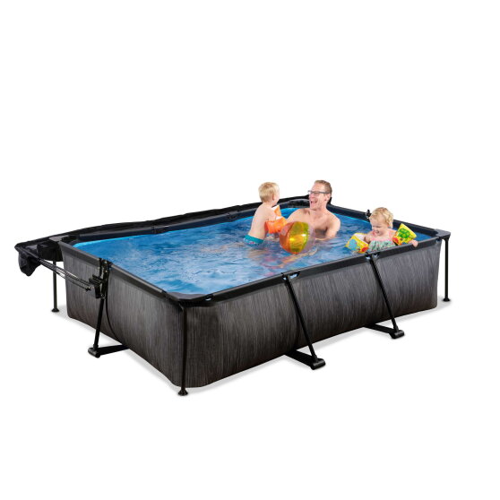 EXIT Black Wood pool 10ft x 6.6ft x 25.6in with filter pump and canopy - black