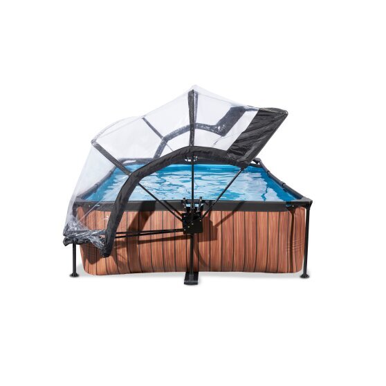 EXIT Wood pool 300x200x65cm with filter pump and dome - brown