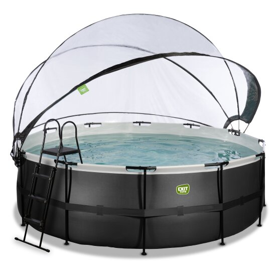 EXIT Black Leather pool ø427x122cm with sand filter pump and dome and accessory set - black