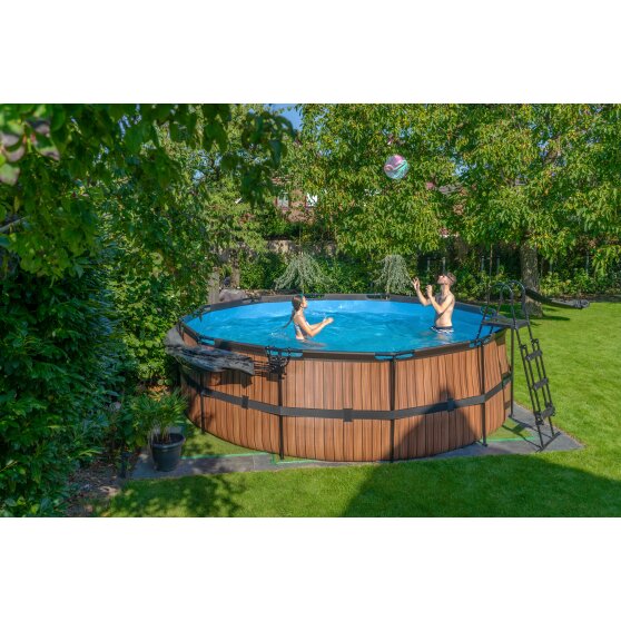 EXIT Wood pool ø450x122cm with sand filter pump - brown