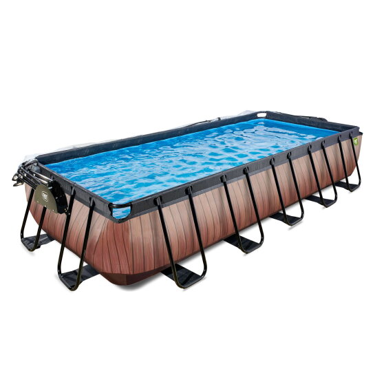 EXIT Wood pool 18ft x 8ft x 39in with sand filter pump and dome - brown