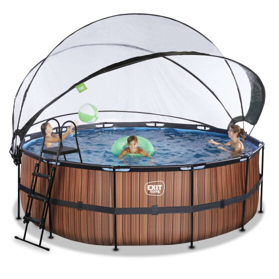 EXIT Wood pool 14ft x 48in with sand filter pump and dome - brown