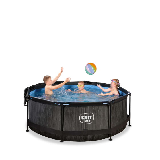 EXIT Black Wood pool 8ft x 30in with filter pump and canopy - black