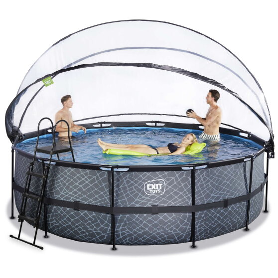 EXIT Stone pool 15ft x 48in with sand filter pump and dome - grey