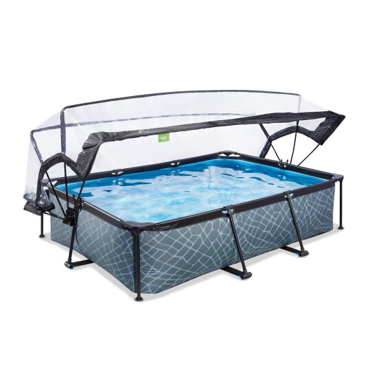 EXIT Stone pool 10ft x 6.6ft x 25.6in with filter pump and dome - grey