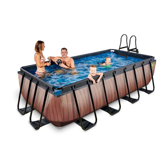 EXIT Wood pool 13ft x 6.6ft x 39in with sand filter pump - brown