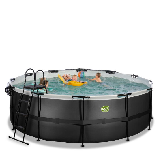 EXIT Black Leather pool 14ft x 48in with sand filter pump and dome - black