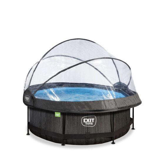 EXIT Black Wood pool 8ft x 30in with filter pump and dome - black