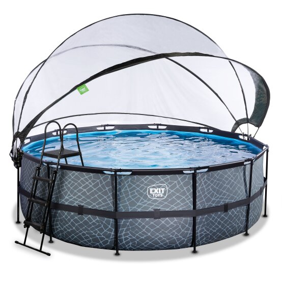 EXIT Stone pool ø427x122cm with sand filter pump and dome - grey