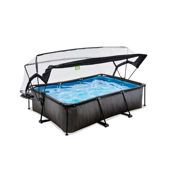 EXIT Black Wood pool 220x150x65cm with filter pump and dome - black