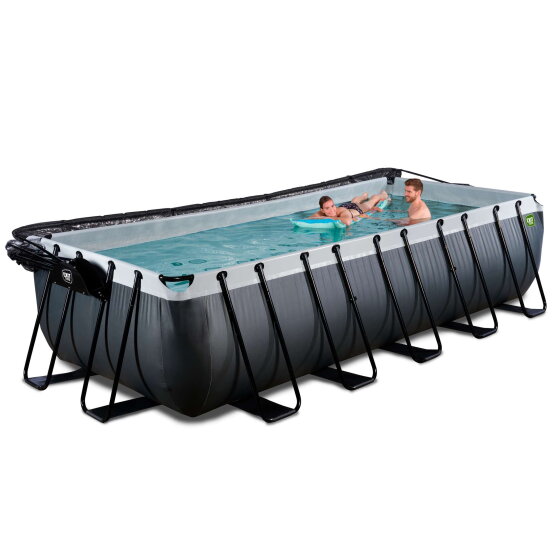 EXIT Black Leather pool 18ft x 8ft x 48in with sand filter pump and dome - black