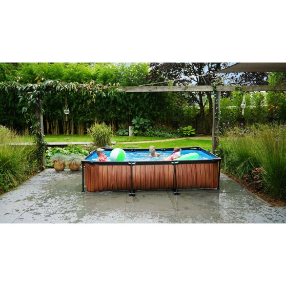 EXIT Wood pool 10ft x 6.6ft x 25.6in with filter pump - brown