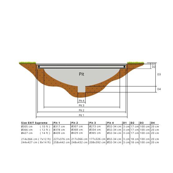 EXIT Supreme ground level trampoline ø427cm with safety net - grey