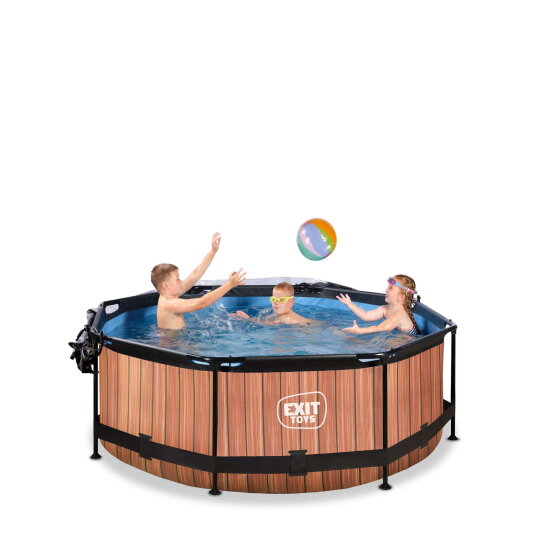 EXIT Wood Pool &Oslash;8ft with Filter Pump & Dome - Brown