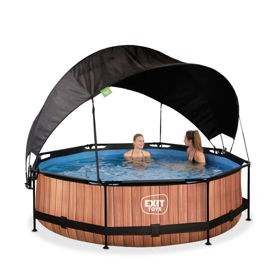 EXIT Wood pool 10ft x 30in with filter pump and canopy - brown