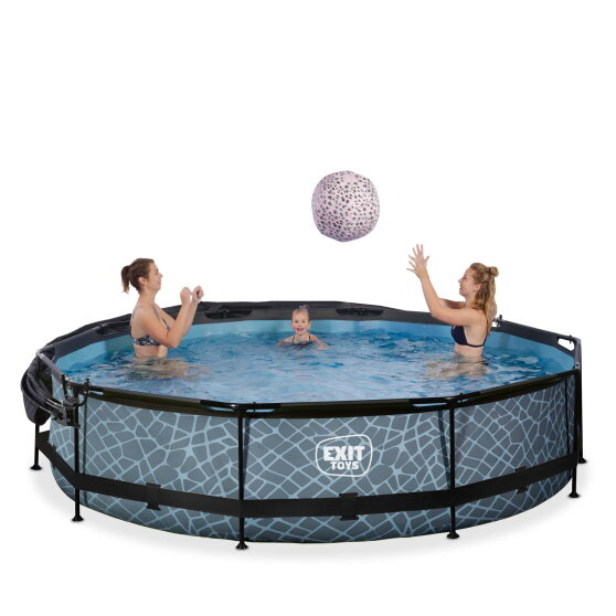EXIT Stone pool 12ft x 30in with filter pump and canopy - grey