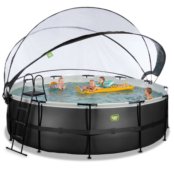 EXIT Black Leather pool 15ft x 48in with sand filter pump and dome and accessory set - black