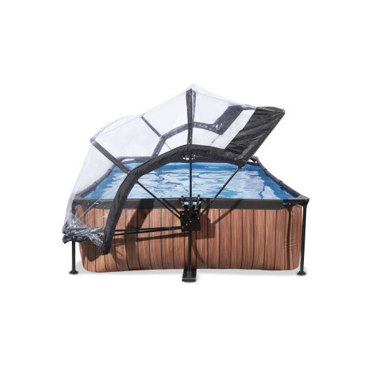 EXIT Wood Pool 10x6.5ft with Filter Pump & Dome - Brown