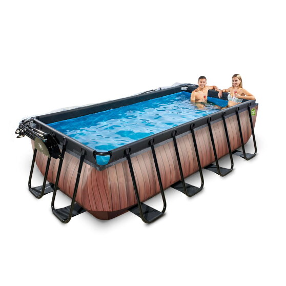 EXIT Wood pool 13ft x 6.6ft x 39in with sand filter pump and dome - brown