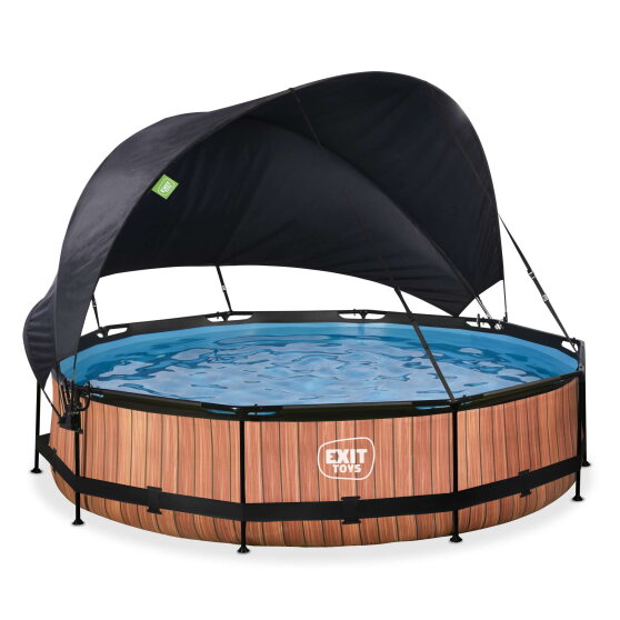 EXIT Wood pool 12ft x 30in with filter pump and canopy - brown