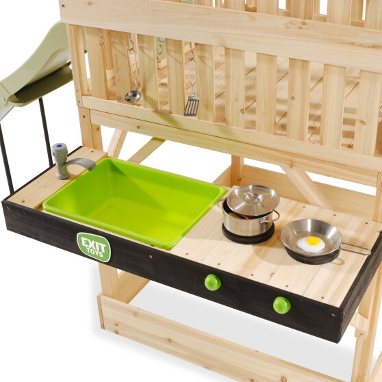 EXIT Panorama 350 wooden playhouse with slide and mud kitchen