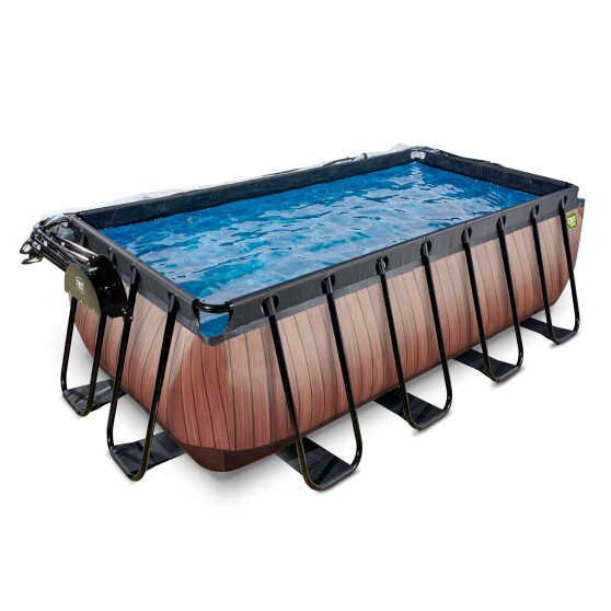 EXIT Wood pool 13ft x 6.6ft x 48in with sand filter pump and dome - brown