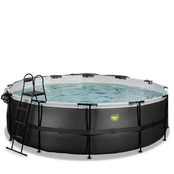 EXIT Black Leather pool 15ft x 48in with sand filter pump and dome and accessory set - black