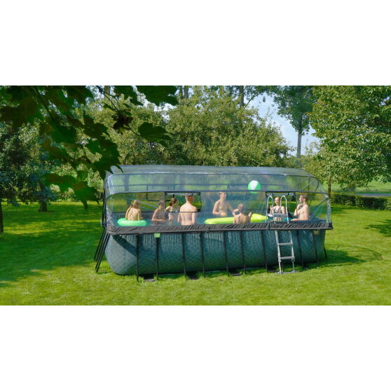 EXIT Wood pool 18ft x 8ft x 48in with sand filter pump and dome - brown
