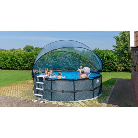 EXIT Stone pool ø450x122cm with sand filter pump and dome - grey