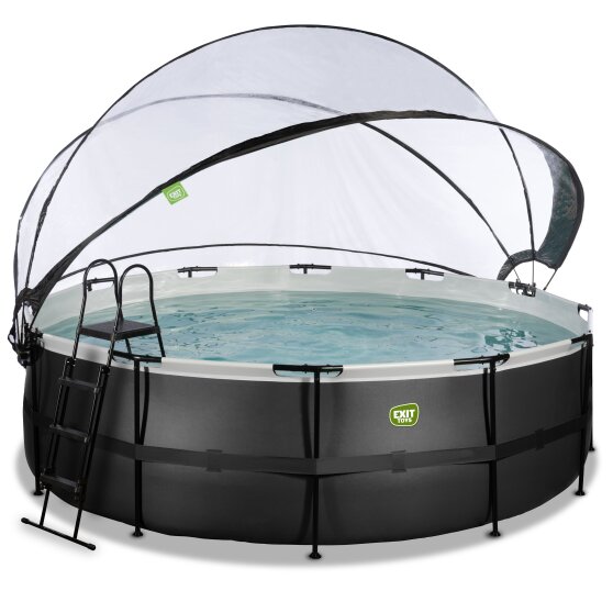 EXIT Black Leather pool ø450x122cm with sand filter pump and dome - black