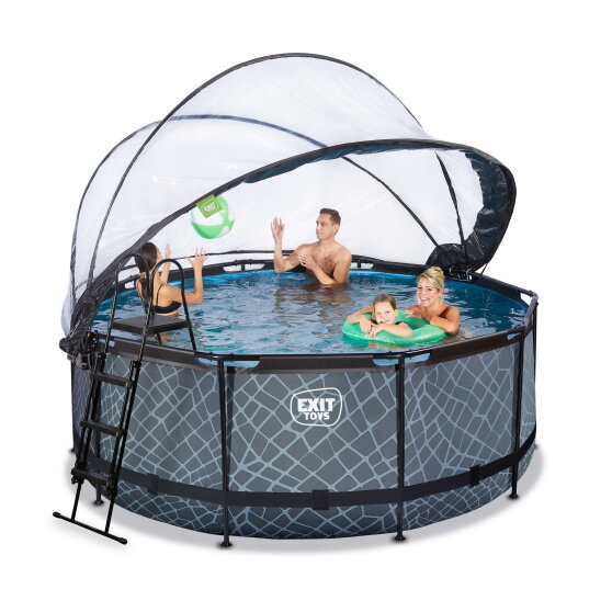 EXIT Stone pool 12ft x 48in with sand filter pump and dome - grey