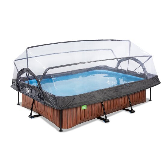 EXIT Wood pool 300x200x65cm with filter pump and dome - brown