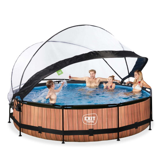 EXIT Wood pool 12ft x 30in with filter pump and dome - brown