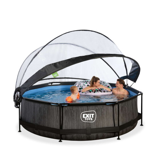 EXIT Black Wood pool 10ft x 30in with filter pump and dome - black