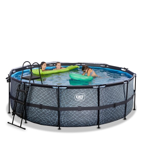 EXIT Stone pool ø427x122cm with sand filter pump and dome - grey