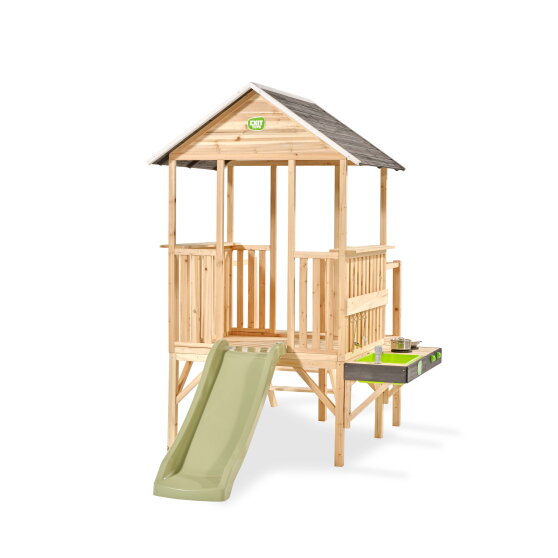 EXIT Panorama 350 wooden playhouse with slide and mud kitchen