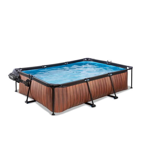 EXIT Wood Pool 10x6.5ft with Filter Pump & Dome - Brown