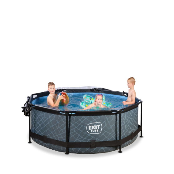 EXIT Stone pool 8ft x 30in with filter pump and dome - grey