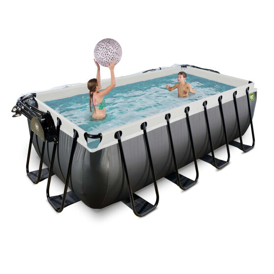 EXIT Black Leather pool 13ft x 6.6ft x 48in with sand filter pump and dome - black