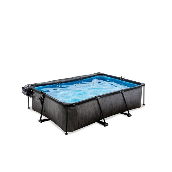 EXIT Black Wood pool 220x150x65cm with filter pump and dome - black