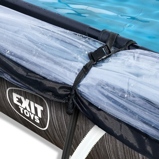 EXIT Black Wood pool 300x200x65cm with filter pump and dome - black