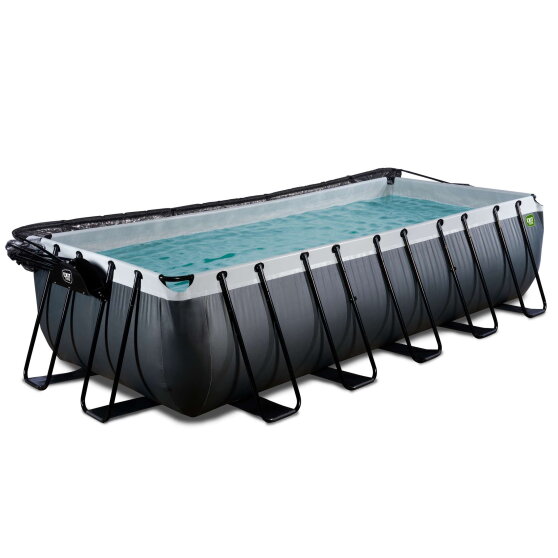 EXIT Black Leather pool 18ft x 8ft x 48in with sand filter pump and dome - black