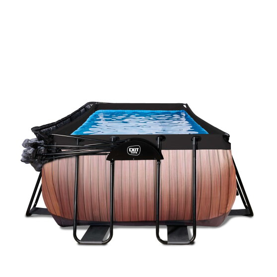 EXIT Wood pool 13ft x 6.6ft x 39in with sand filter pump and dome - brown