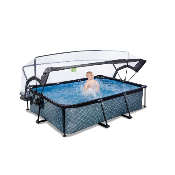EXIT Stone pool 7ft x 5ft x 25.6in with filter pump and dome - grey