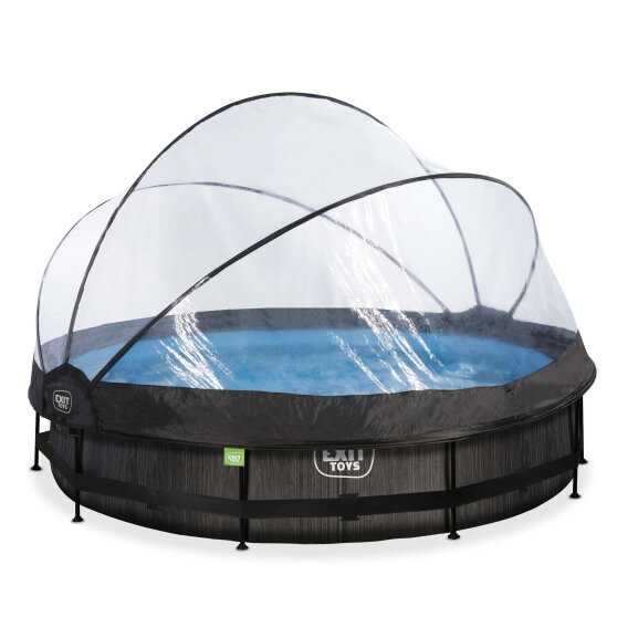 EXIT Black Wood pool 12ft x 30in with filter pump and dome - black
