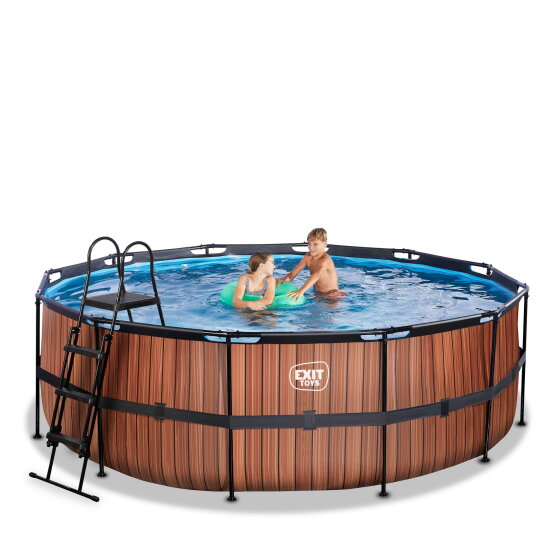 EXIT Wood pool 14ft x 48in with sand filter pump - brown