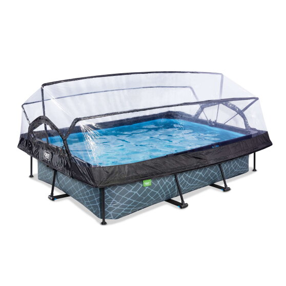EXIT Stone pool 10ft x 6.6ft x 25.6in with filter pump and dome - grey